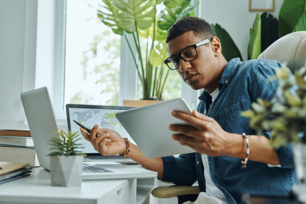 Black man using computer