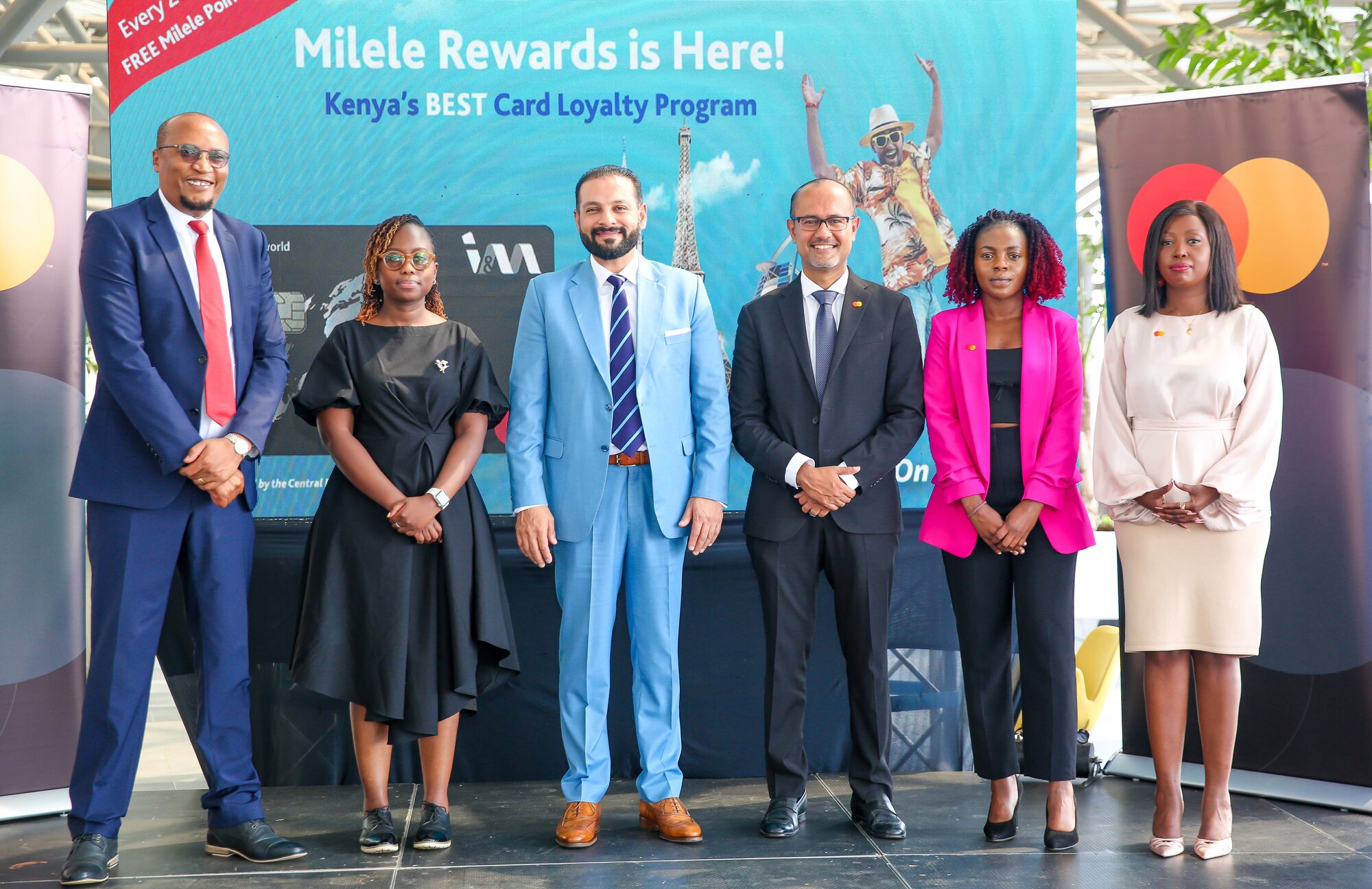 I&M Bank Kenya CEO Gul Khan(R) and Shehryar Ali(L) Mastercard, Senior Vice President and County Manager for East Africa and Indian Ocean Islands pose for a photo after the formal launch of the Milele Rewards held at one park avenue I&M, Nairobi County.