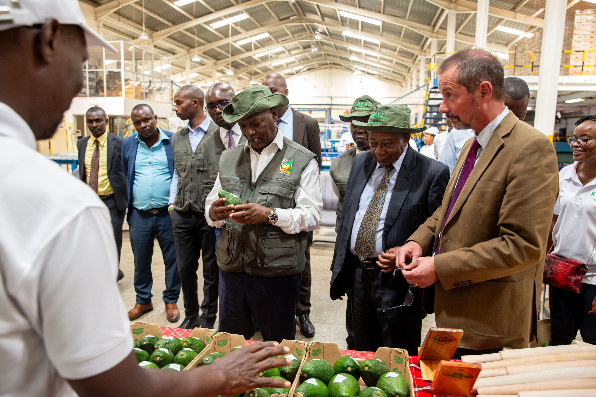 Agriculture CS Dr Andrew Mwihia admires an export grade Hass Avocado at Kakuzi Plc Packhouse (1)