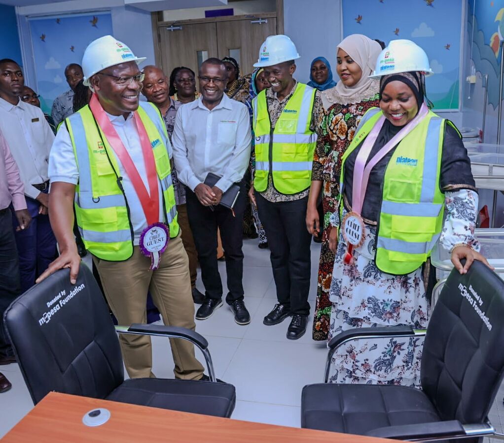 H.E Fatuma Achani, Governor Kwale County (Right) and Joseph Ogutu, Chairman Safaricom Foundation (Left) take a tour around the facility to view equipment donated by M-PESA Foundation during the opening of the Expanded and Equipped Msambweni County Teaching and Referral Hospital Maternity and Newborn Complex in Kwale County