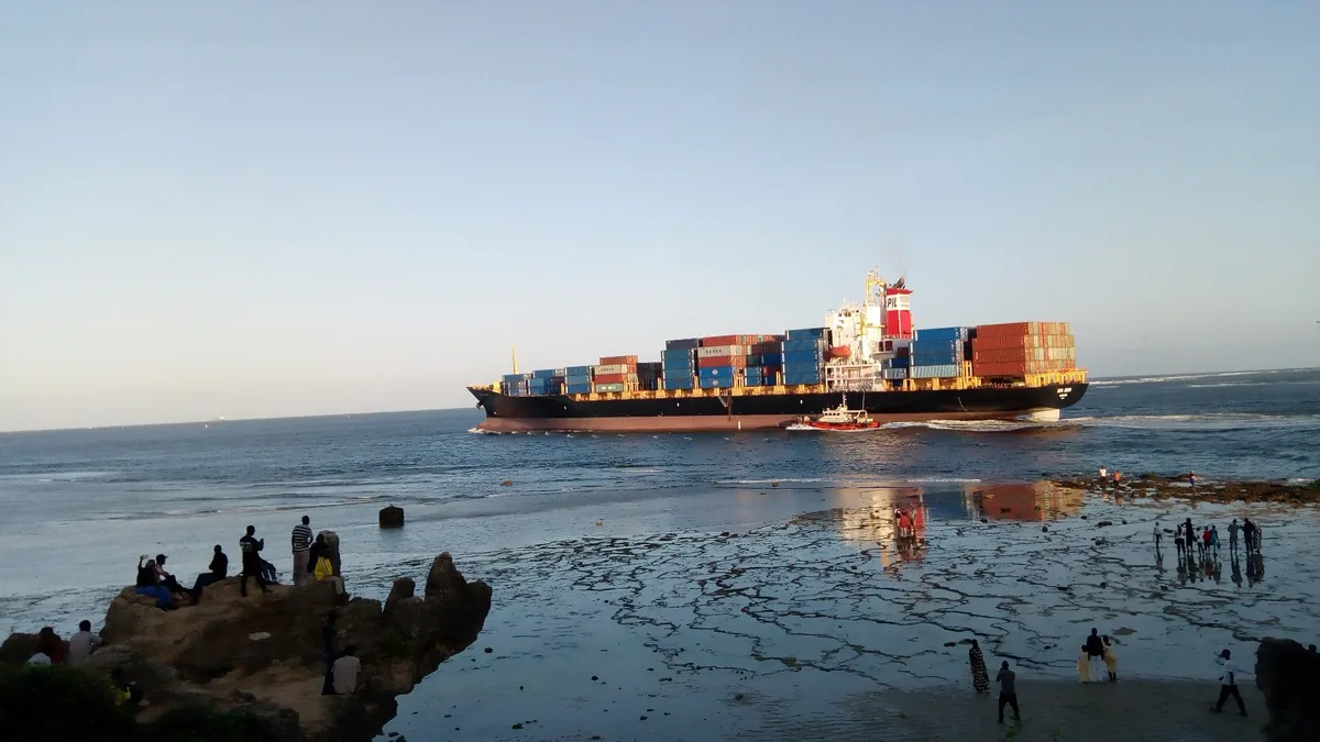 A container ship leaving Mombasa port