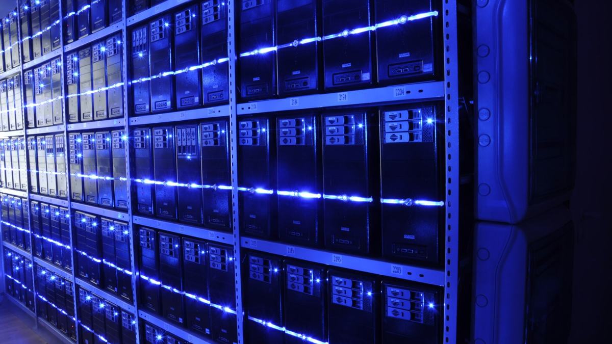 Rows of servers in a data centre
