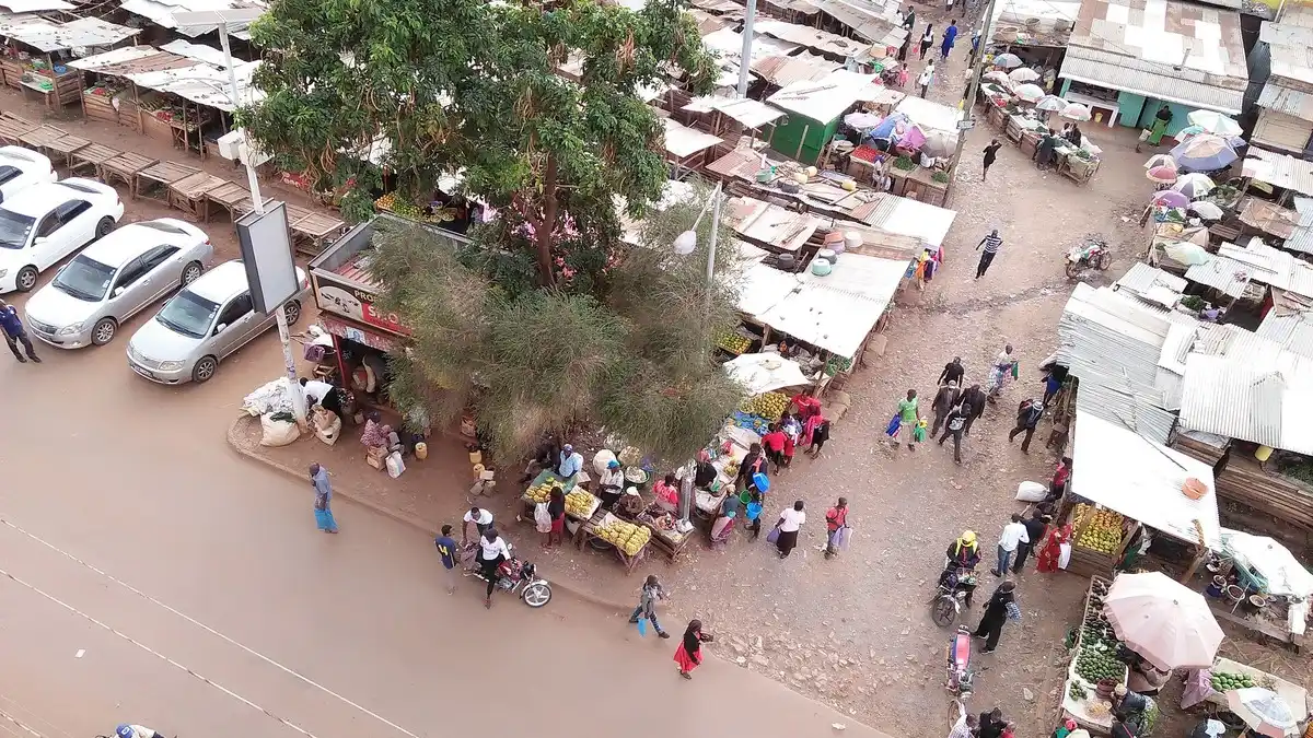 Aerial view of a busy market in Kisii, Kenya: illustrating co-op bank loan calculator