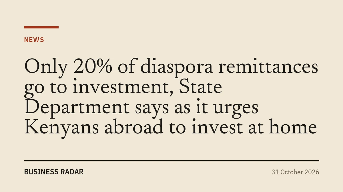 Only 20% of diaspora remittances go to investment, State Department says as it urges Kenyans abroad to invest at home