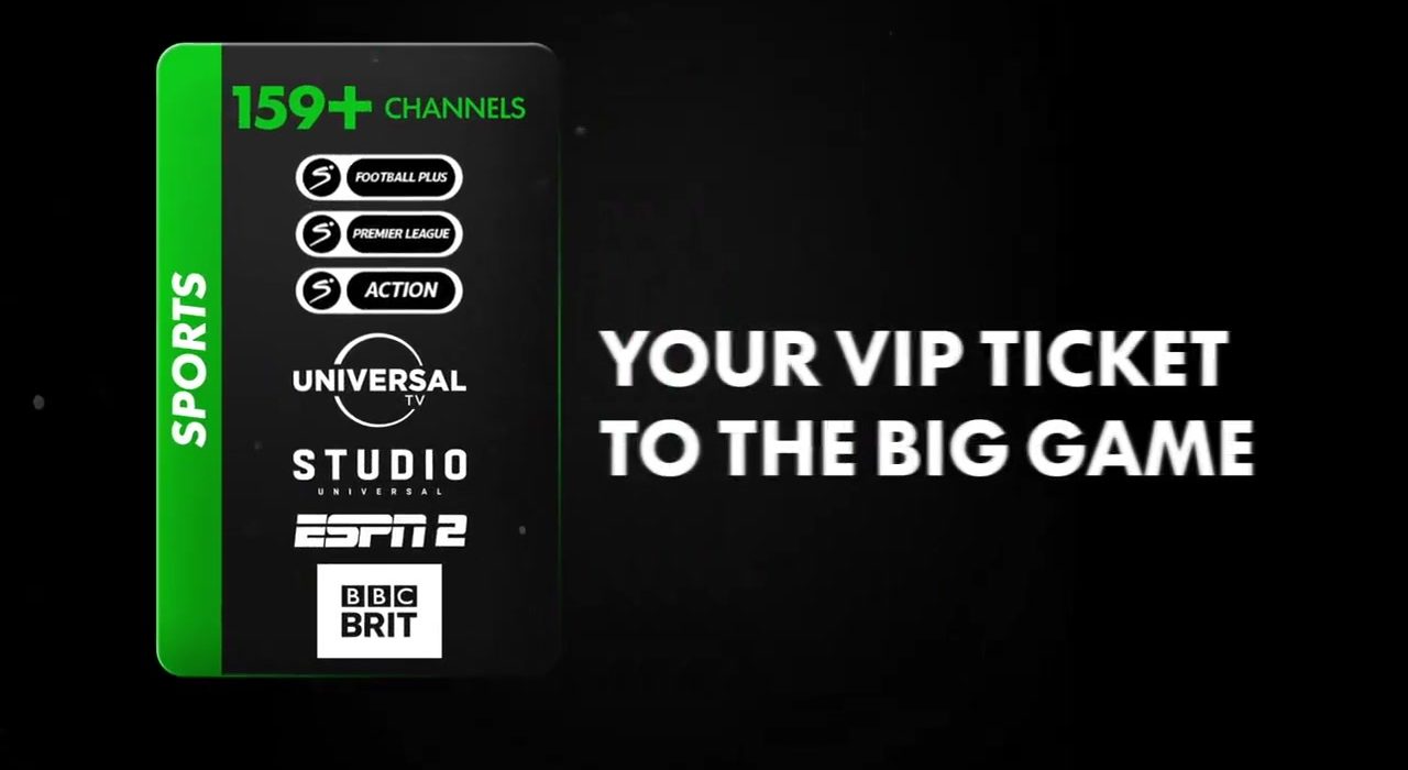 DStv Sports package card from the DStv Kenya launch video showing 159-plus channels
