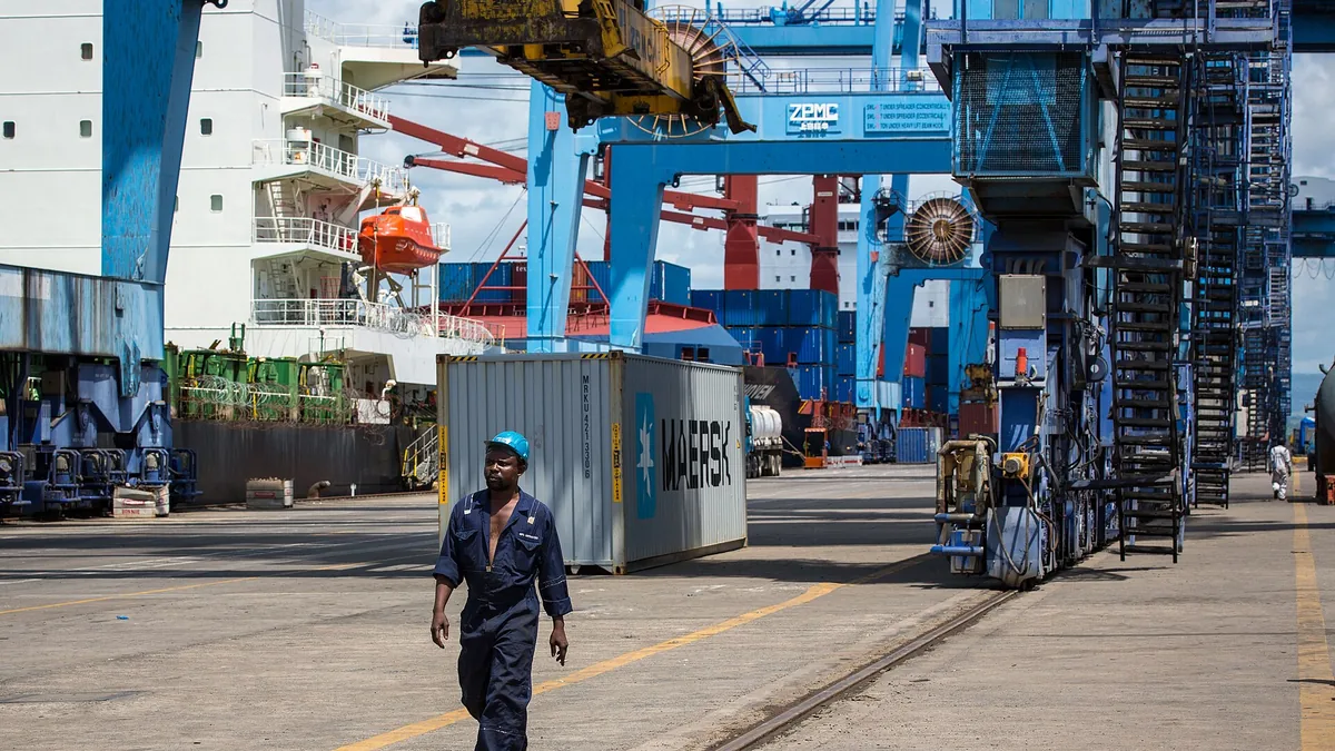 Gantry cranes and a container at the Port of Mombasa
