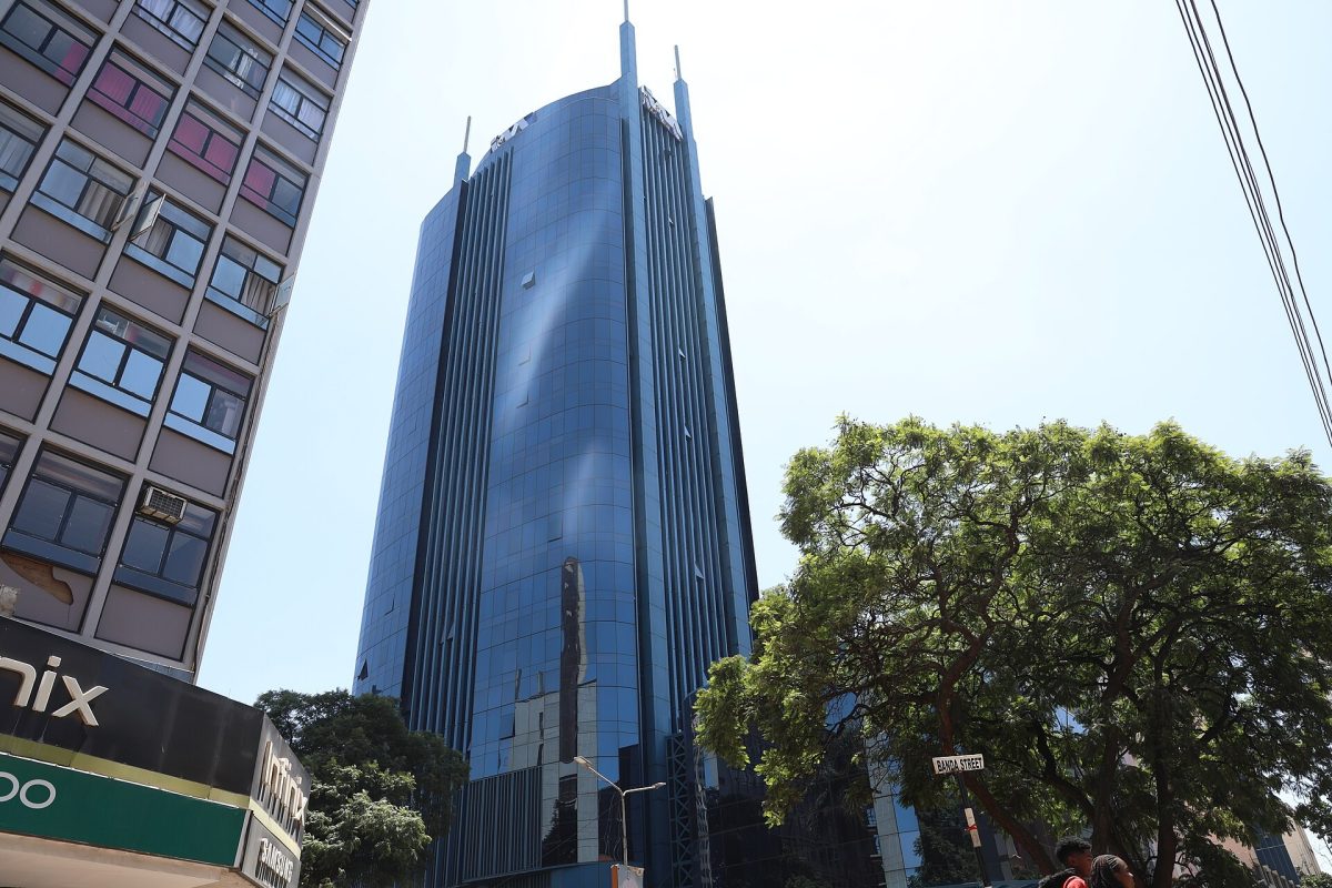 I&M Bank Tower on Kenyatta Avenue, Nairobi, with its blue glass facade
