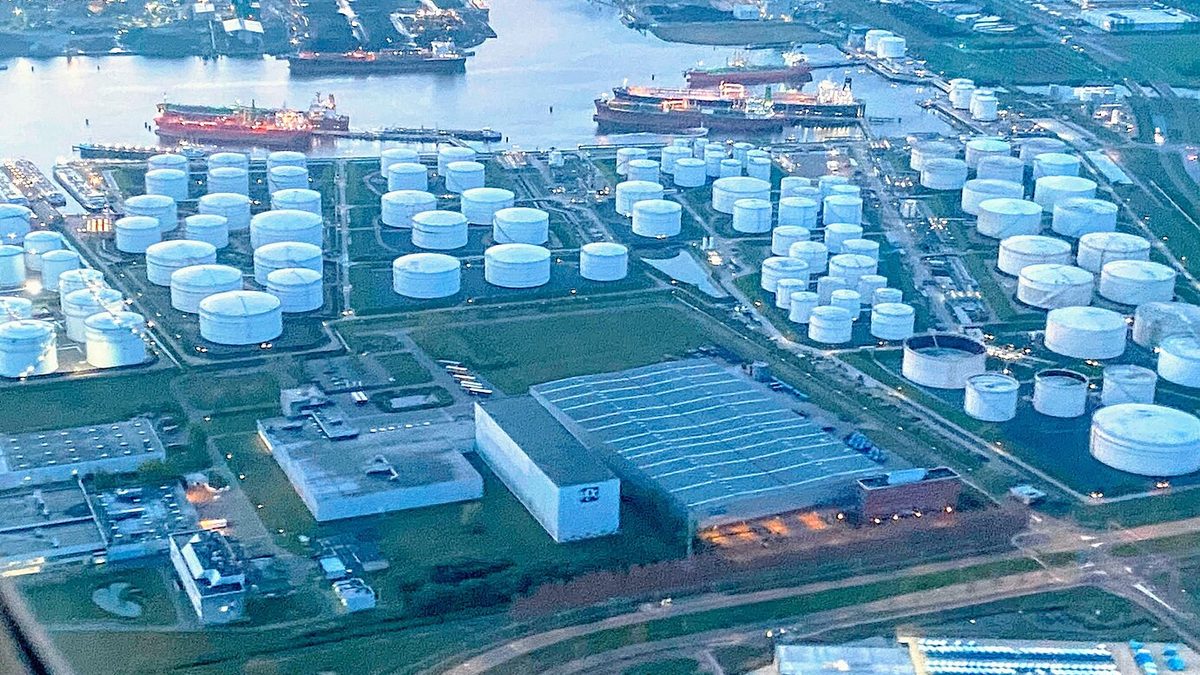 Petroleum storage tanks at an oil terminal