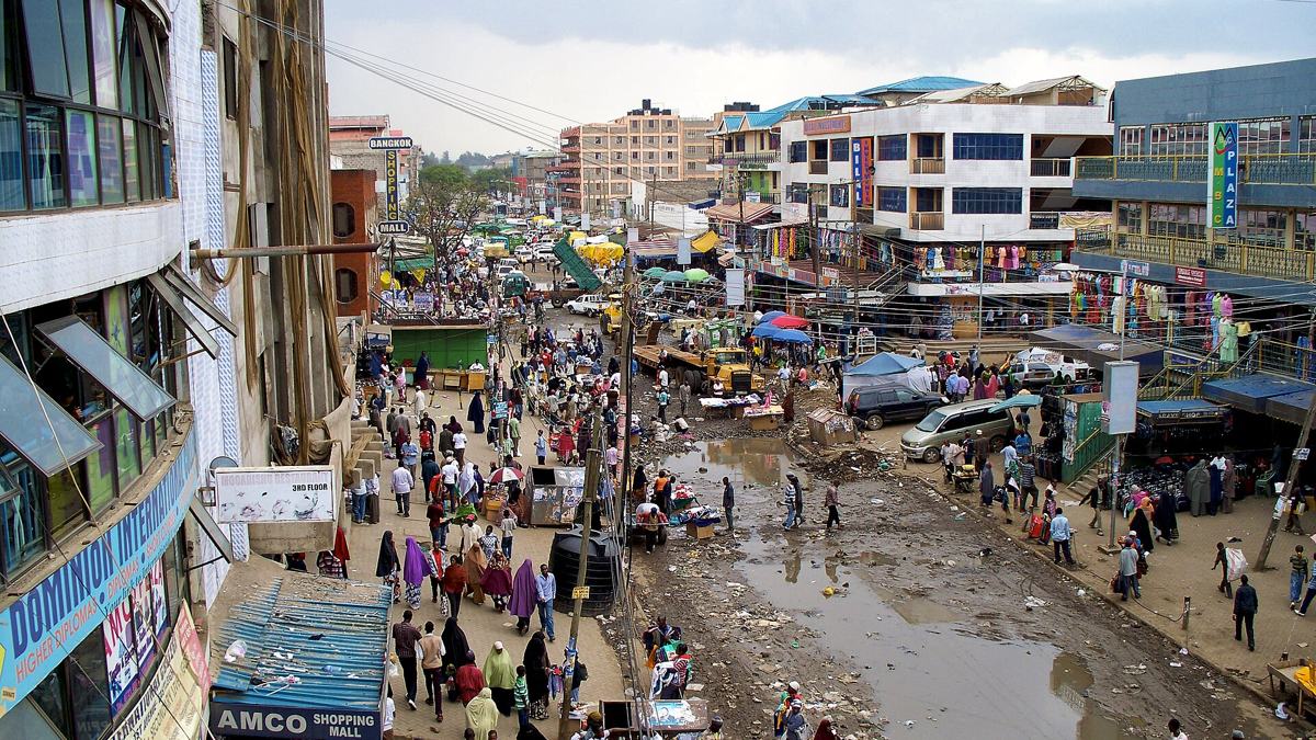 Busy street and market stalls in Eastleigh, Nairobi
