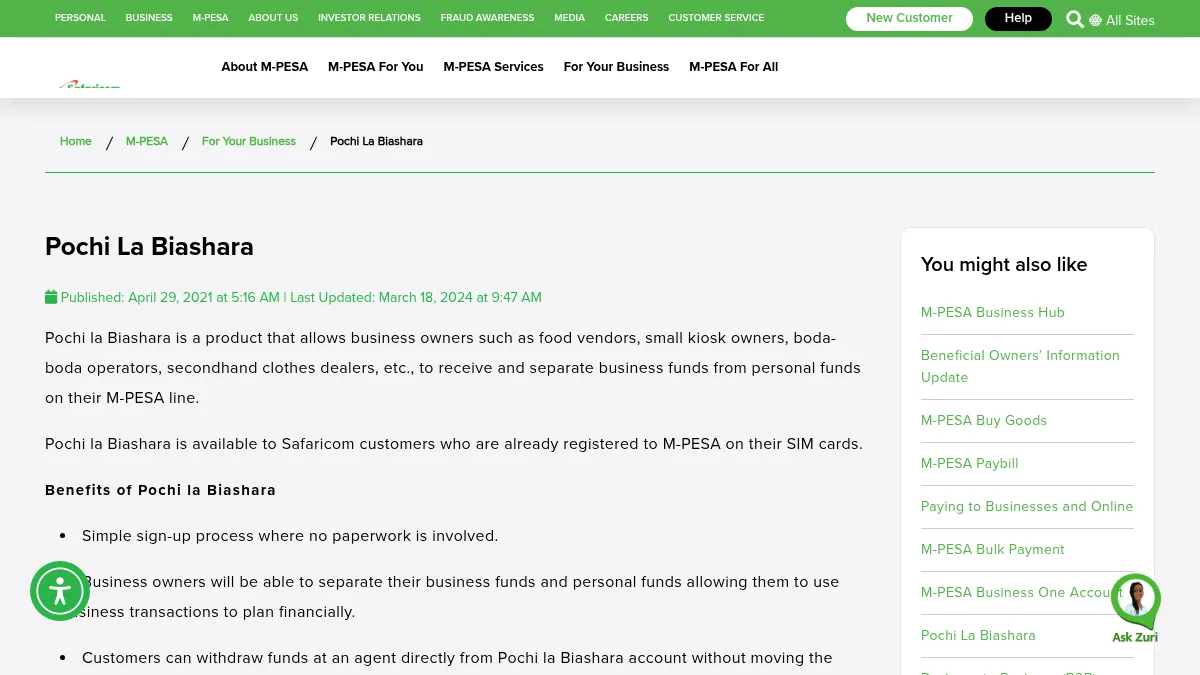 Safaricom official Pochi la Biashara page