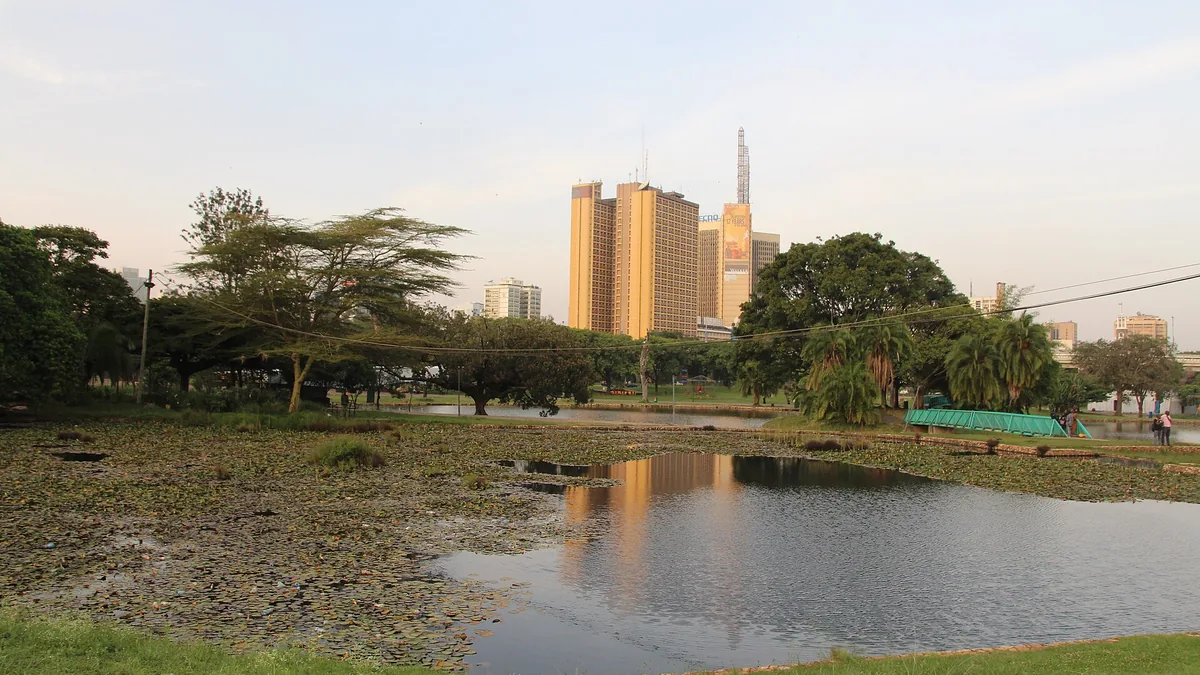 Uhuru Park lake in Nairobi at sunset