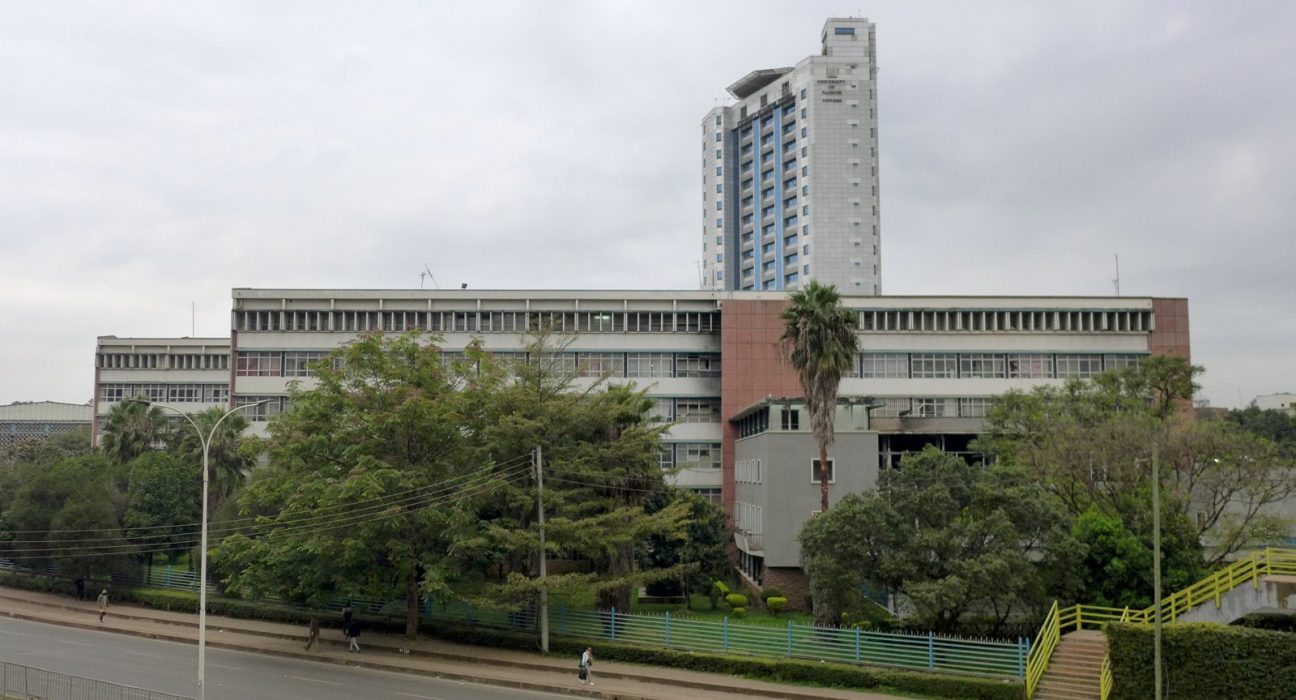 University of Nairobi main campus buildings and University Towers seen from Uhuru Highway in Nairobi